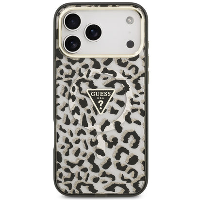 Guess IML Leopard Glitter Triangle Logo MagSafe Case for iPhone 17 Pro Max / 18 Pro Max - Black_2