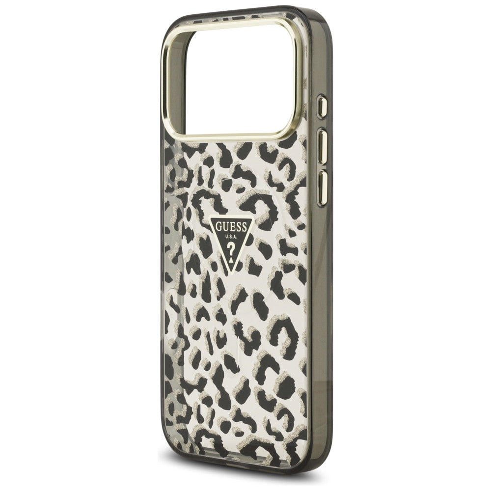 Guess IML Leopard Glitter Triangle Logo MagSafe Case for iPhone 17 Pro Max / 18 Pro Max - Black_5