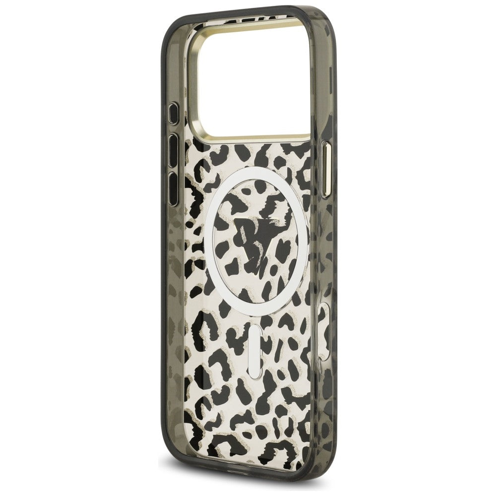 Guess IML Leopard Glitter Triangle Logo MagSafe Case for iPhone 17 Pro Max / 18 Pro Max - Black_6