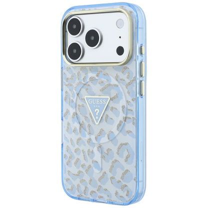 Guess IML Leopard Glitter Triangle Logo MagSafe Case for iPhone 17 Pro Max / 18 Pro Max - Blue_1