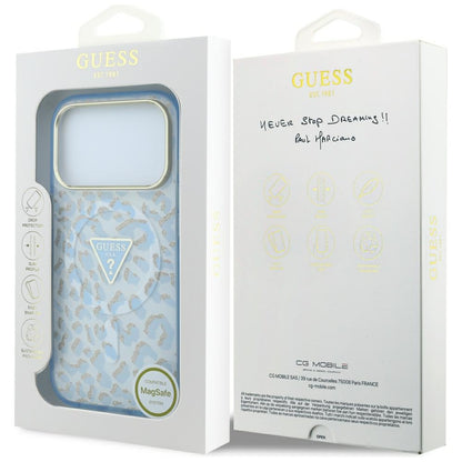 Guess IML Leopard Glitter Triangle Logo MagSafe Case for iPhone 17 Pro Max / 18 Pro Max - Blue_7
