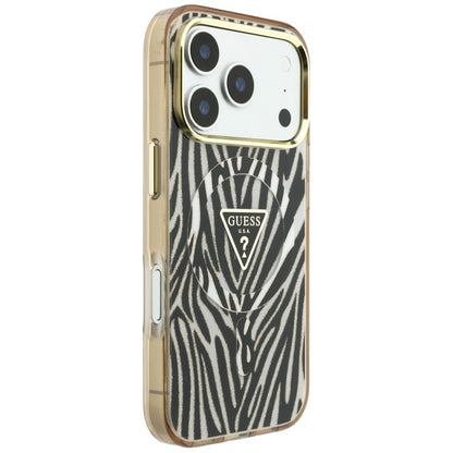Guess IML Zebra Glitter Triangle Logo MagSafe iPhone 17 Pro / 18 Pro Case - Gold_3