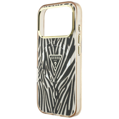 Guess IML Zebra Glitter Triangle Logo MagSafe iPhone 17 Pro / 18 Pro Case - Gold_5