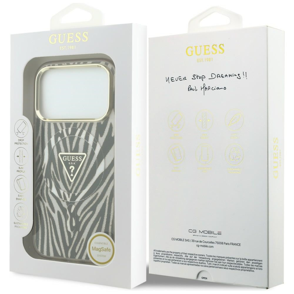 Guess IML Zebra Glitter Triangle Logo MagSafe iPhone 17 Pro / 18 Pro Case - Gold_7