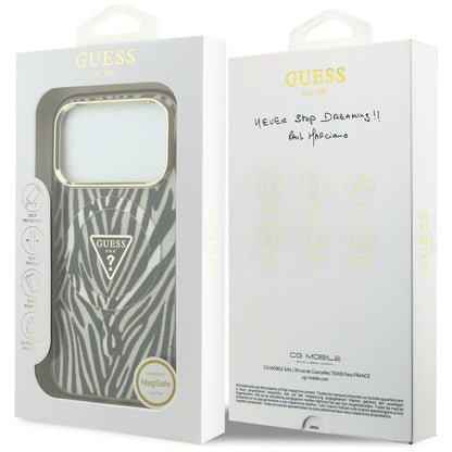 Guess IML Zebra Glitter Triangle Logo MagSafe iPhone 17 Pro / 18 Pro Case - Gold_7