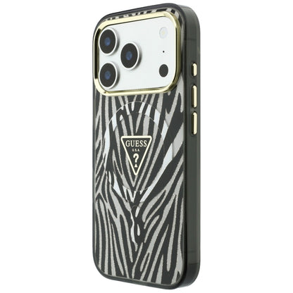Guess IML Zebra Glitter Triangle Logo MagSafe Case for iPhone 17 Pro Max / 18 Pro Max - Silver_1