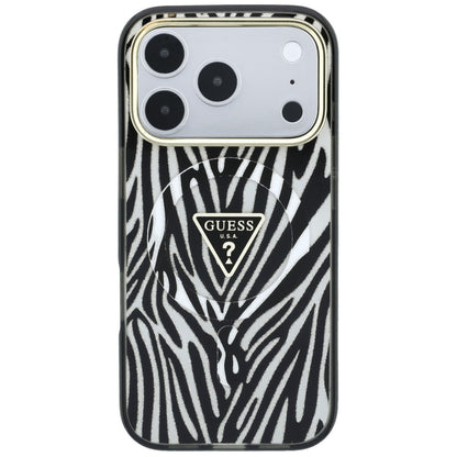 Guess IML Zebra Glitter Triangle Logo MagSafe Case for iPhone 17 Pro Max / 18 Pro Max - Silver_2