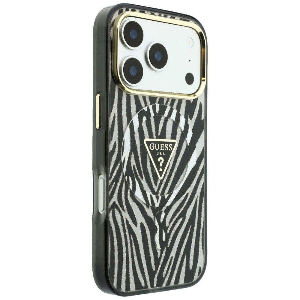 Guess IML Zebra Glitter Triangle Logo MagSafe Case for iPhone 17 Pro Max / 18 Pro Max - Silver_3