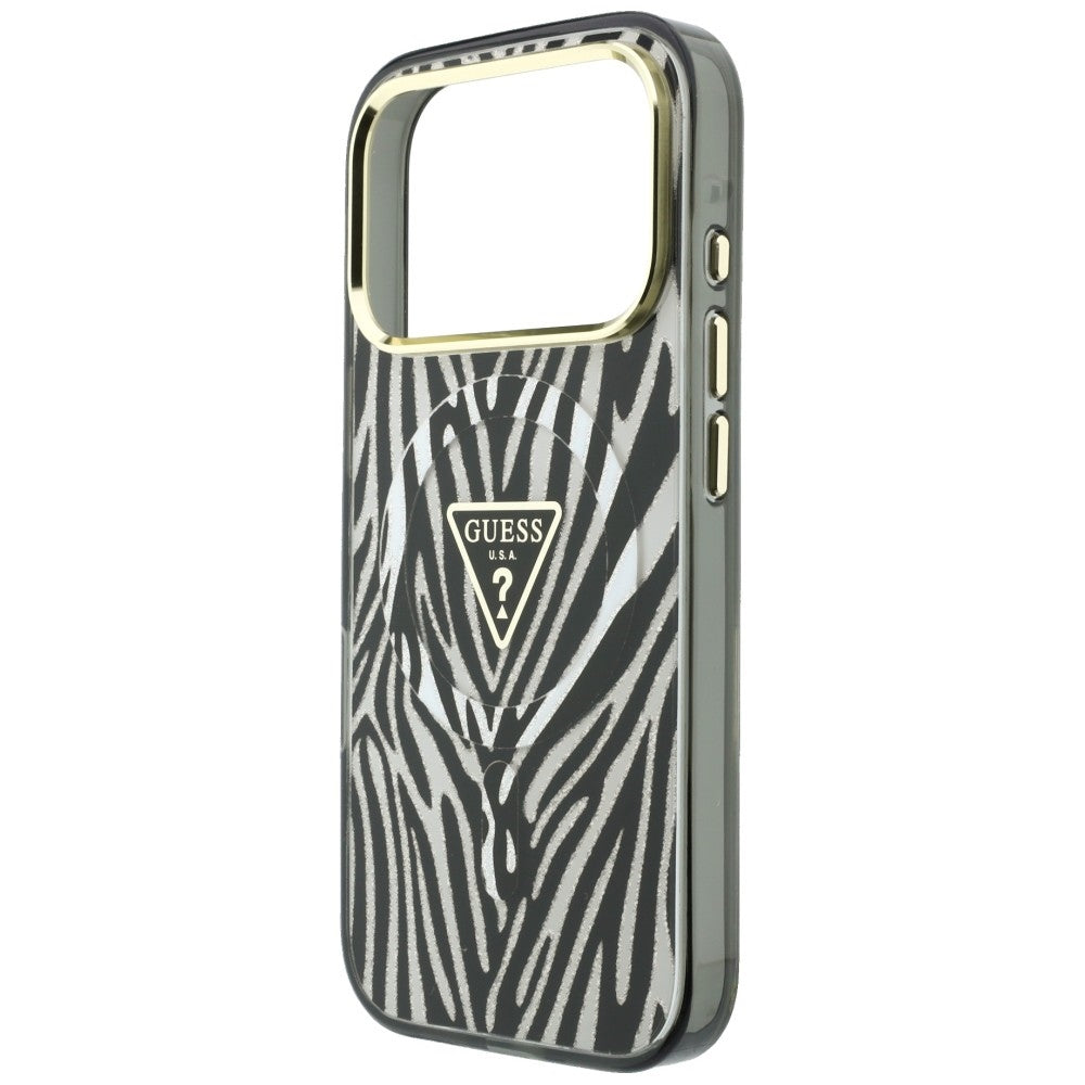 Guess IML Zebra Glitter Triangle Logo MagSafe Case for iPhone 17 Pro Max / 18 Pro Max - Silver_5