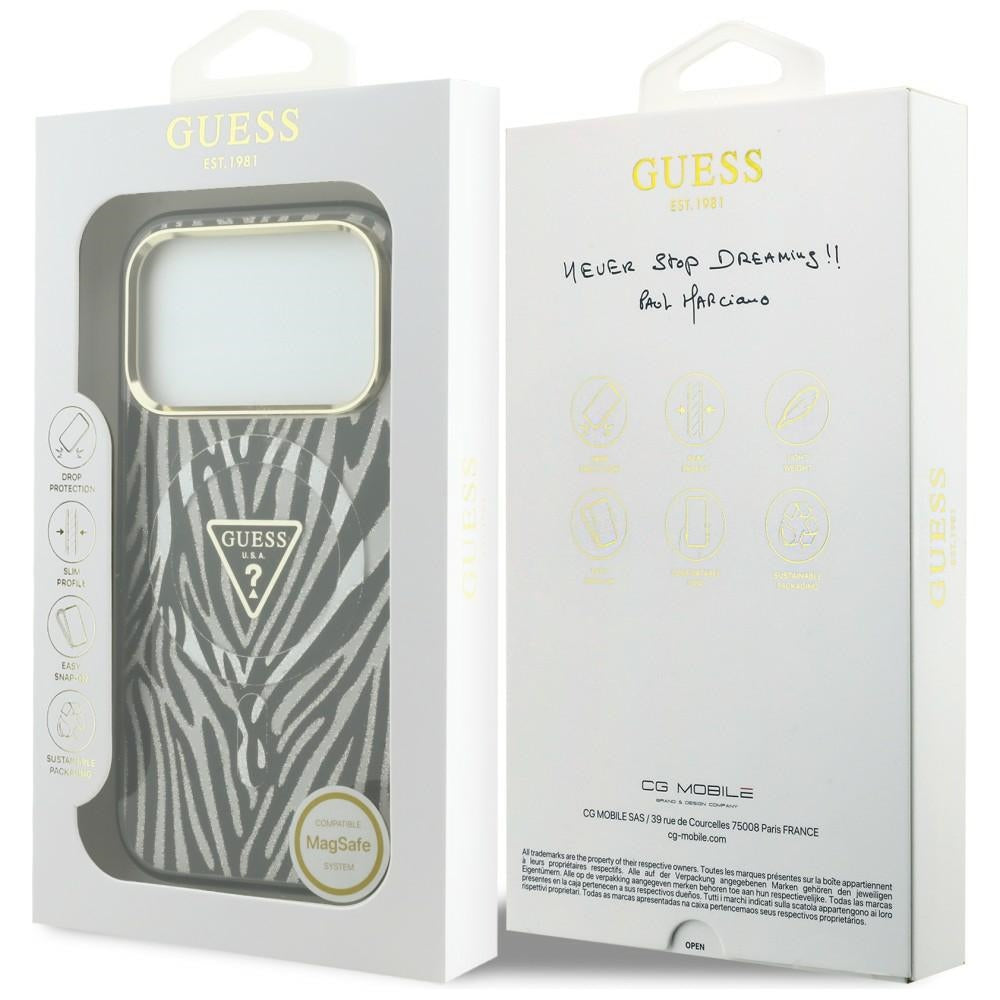 Guess IML Zebra Glitter Triangle Logo MagSafe Case for iPhone 17 Pro Max / 18 Pro Max - Silver_7