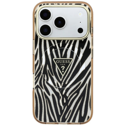Guess IML Zebra Glitter Triangle Logo MagSafe Case for iPhone 17 Pro Max / 18 Pro Max - Gold_2