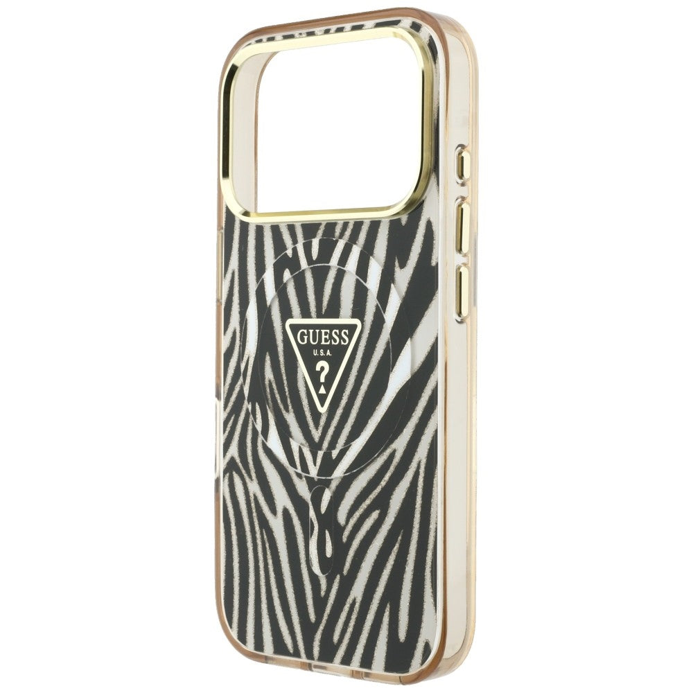 Guess IML Zebra Glitter Triangle Logo MagSafe Case for iPhone 17 Pro Max / 18 Pro Max - Gold_5