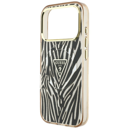 Guess IML Zebra Glitter Triangle Logo MagSafe Case for iPhone 17 Pro Max / 18 Pro Max - Gold_5