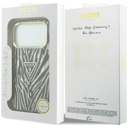 Guess IML Zebra Glitter Triangle Logo MagSafe Case for iPhone 17 Pro Max / 18 Pro Max - Gold_7