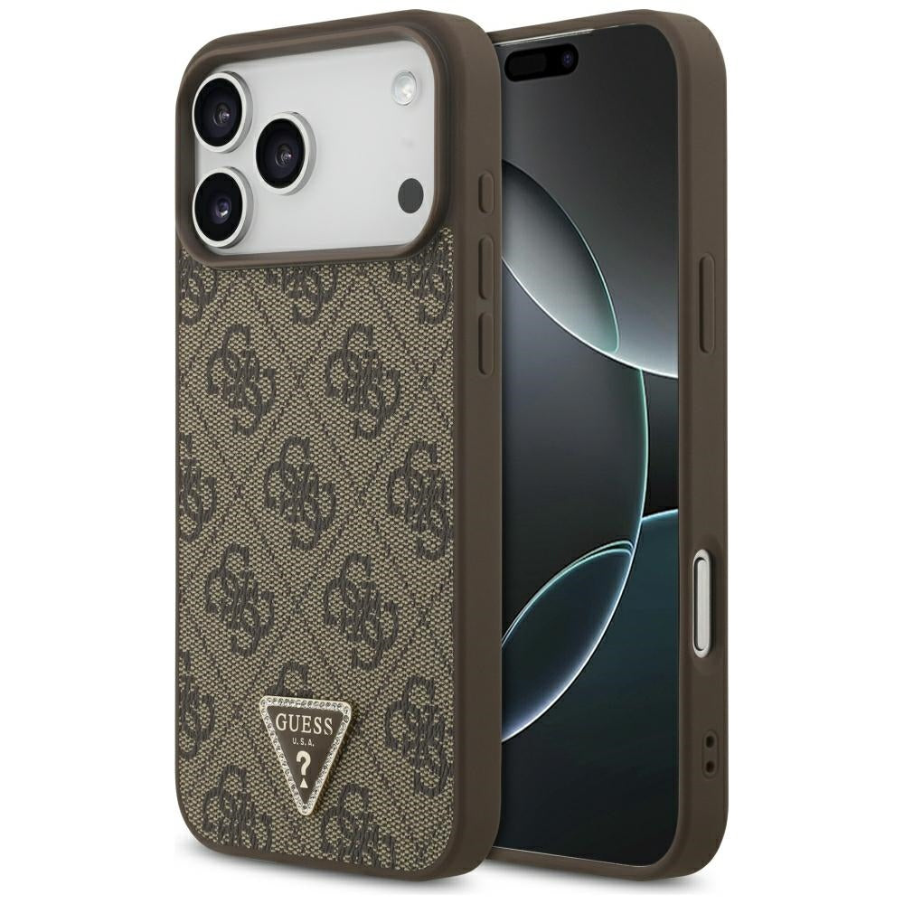 Guess Leather 4G Triangle Strass MagSafe Case for iPhone 17 Pro Max / 18 Pro Max - Brown_0