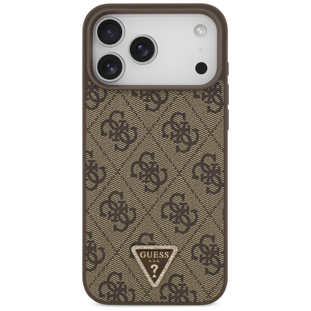 Guess Leather 4G Triangle Strass MagSafe Case for iPhone 17 Pro Max / 18 Pro Max - Brown_2