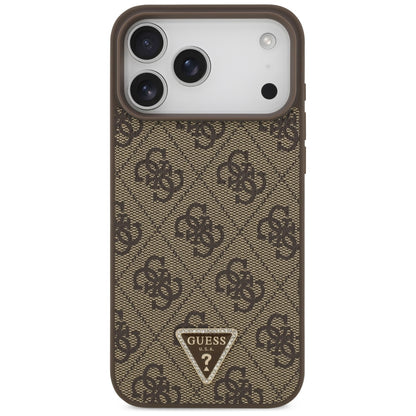 Guess Leather 4G Triangle Strass MagSafe Case for iPhone 17 Pro Max / 18 Pro Max - Brown_2