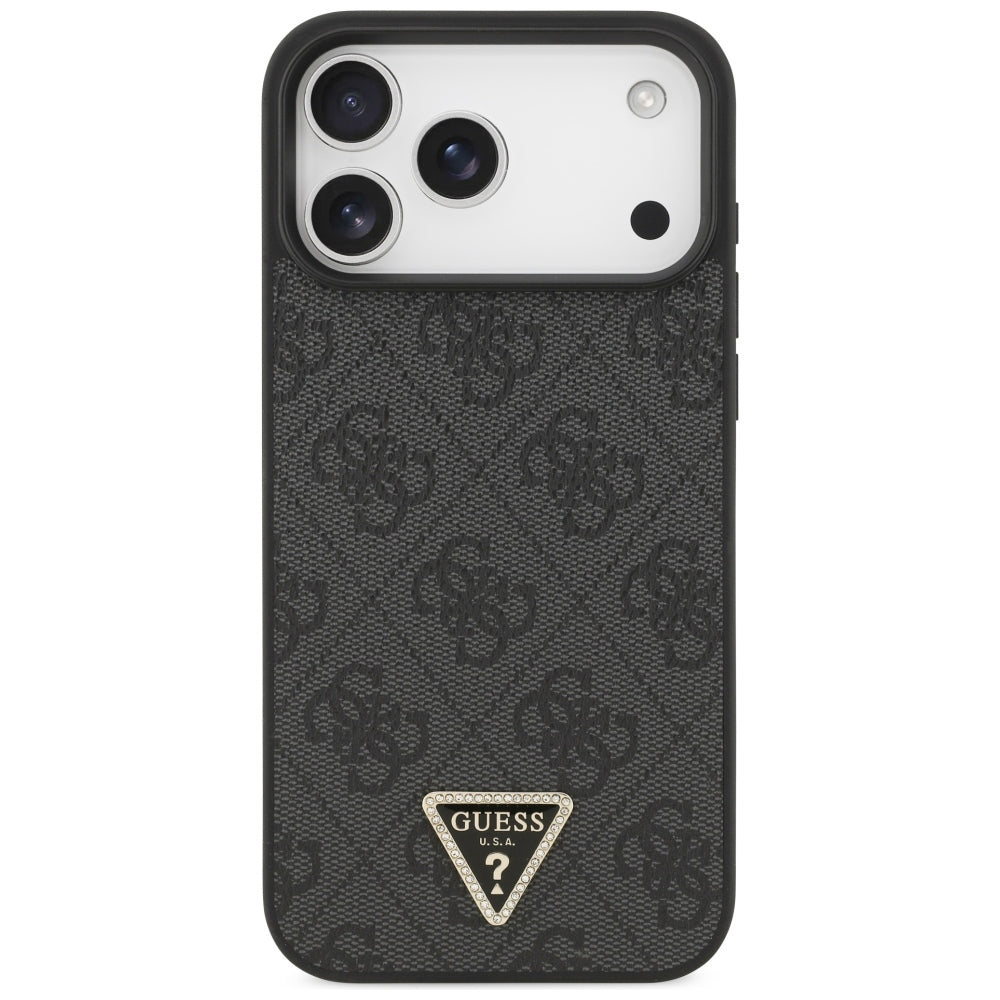 Guess Leather 4G Triangle Strass MagSafe Case for iPhone 17 Pro Max / 18 Pro Max - Black_2
