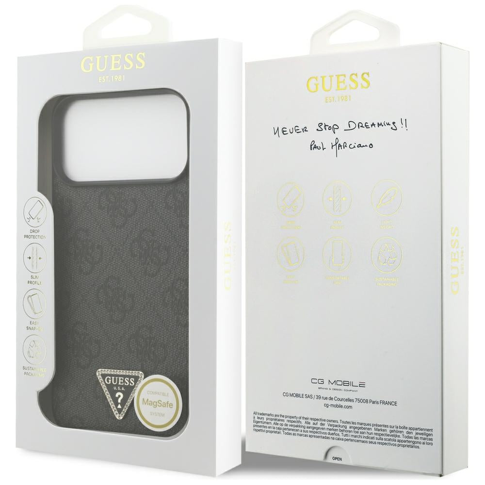 Guess Leather 4G Triangle Strass MagSafe Case for iPhone 17 Pro Max / 18 Pro Max - Black_7