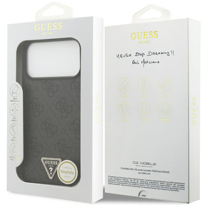 Guess Leather 4G Triangle Strass MagSafe Case for iPhone 17 Pro Max / 18 Pro Max - Black_7