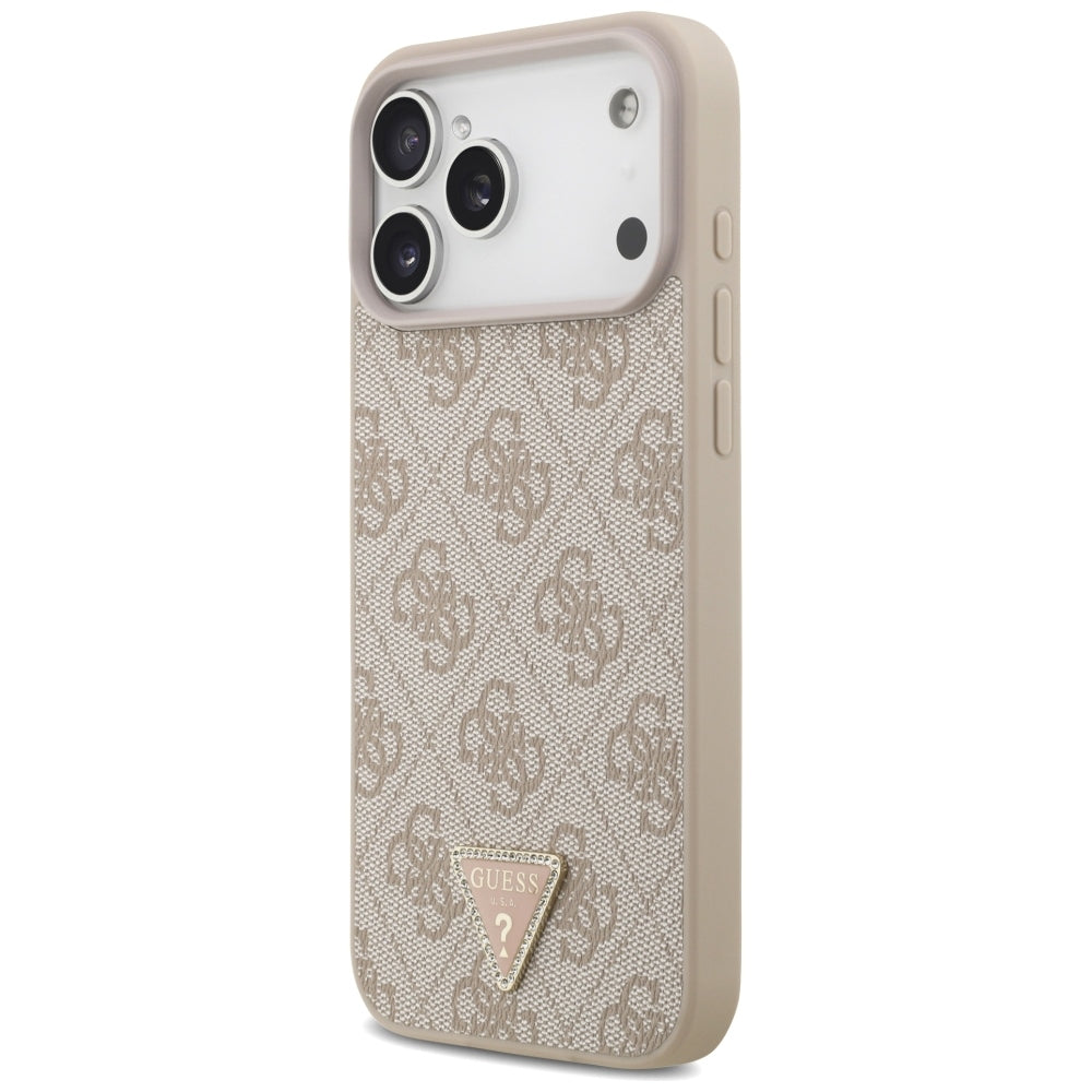 Guess Leather 4G Triangle Strass MagSafe Case for iPhone 17 Pro Max / 18 Pro Max - Pink_1