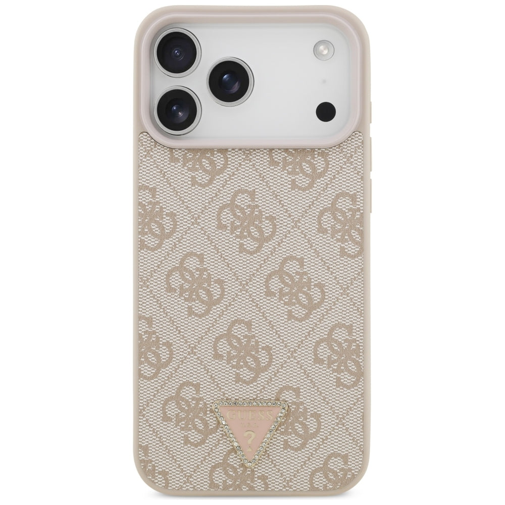 Guess Leather 4G Triangle Strass MagSafe Case for iPhone 17 Pro Max / 18 Pro Max - Pink_2