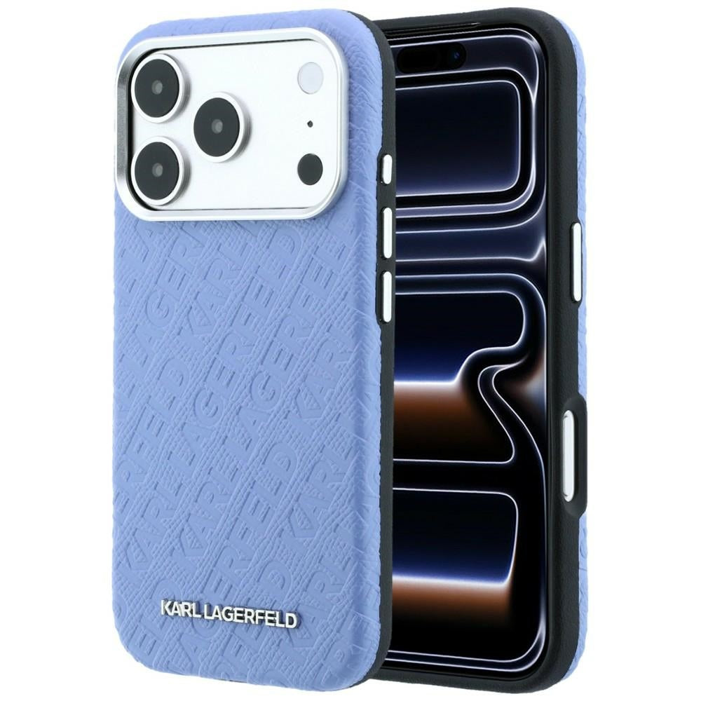 Karl Lagerfeld Grained Allover Logo Metal Elongated MagSafe Case for iPhone 17 Pro Max / 18 Pro Max - Blue_0