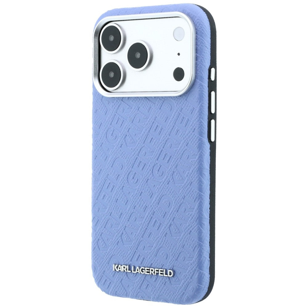 Karl Lagerfeld Grained Allover Logo Metal Elongated MagSafe Case for iPhone 17 Pro Max / 18 Pro Max - Blue_1