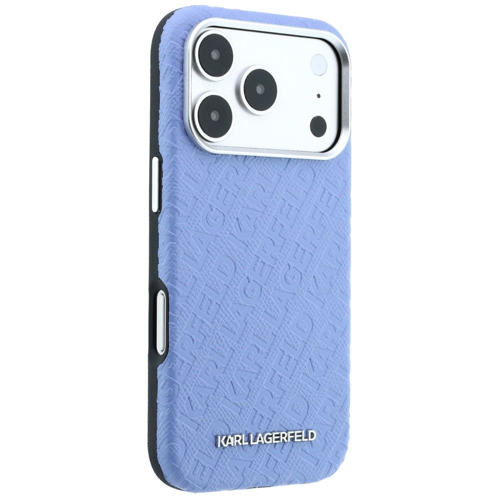 Karl Lagerfeld Grained Allover Logo Metal Elongated MagSafe Case for iPhone 17 Pro Max / 18 Pro Max - Blue_3