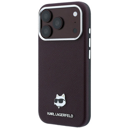 Karl Lagerfeld Grained Choupette Head Metal MagSafe case for iPhone 17 Pro / 18 Pro - burgundy_1