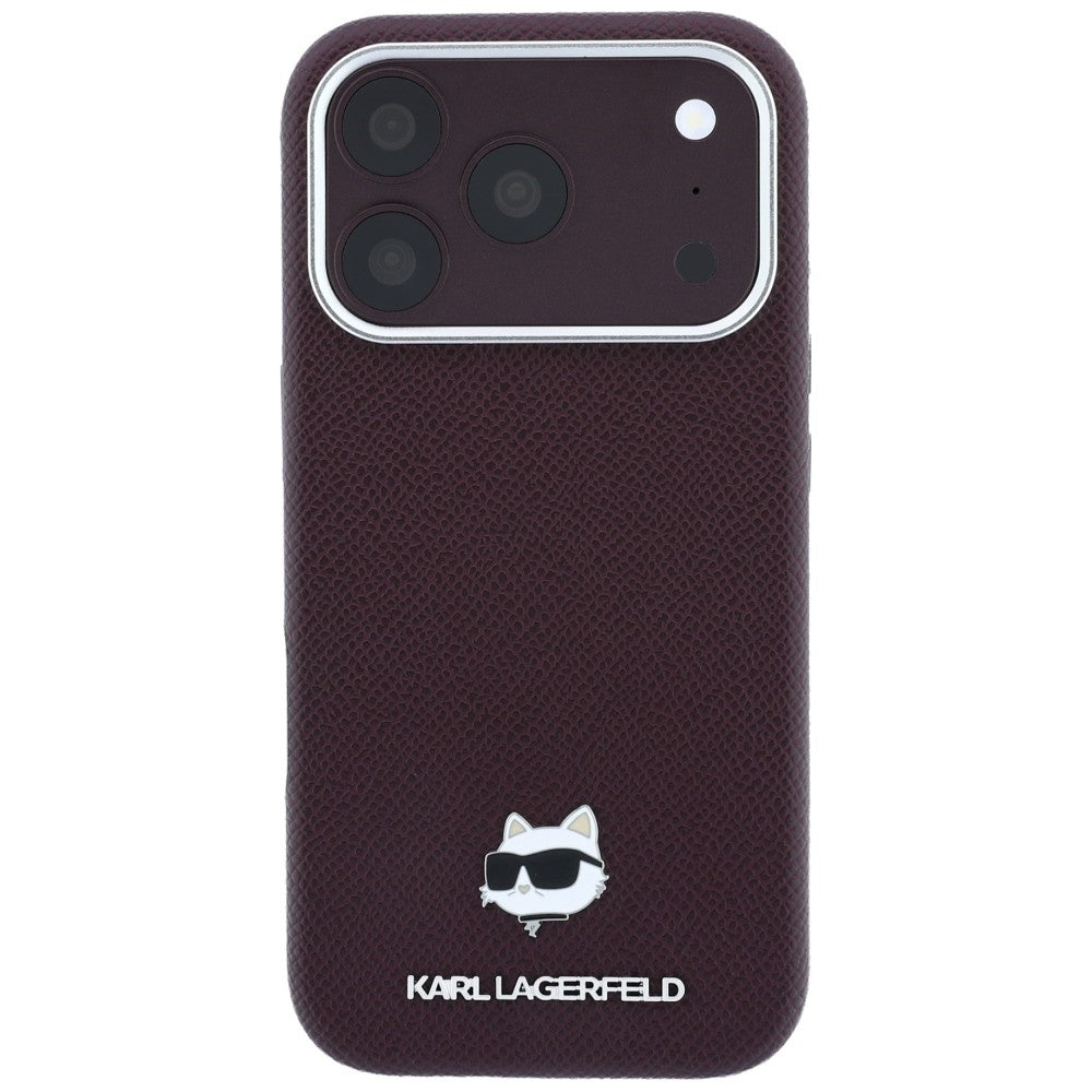 Karl Lagerfeld Grained Choupette Head Metal MagSafe case for iPhone 17 Pro / 18 Pro - burgundy_2