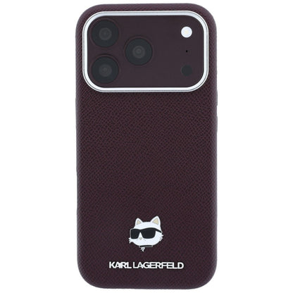 Karl Lagerfeld Grained Choupette Head Metal MagSafe case for iPhone 17 Pro / 18 Pro - burgundy_2