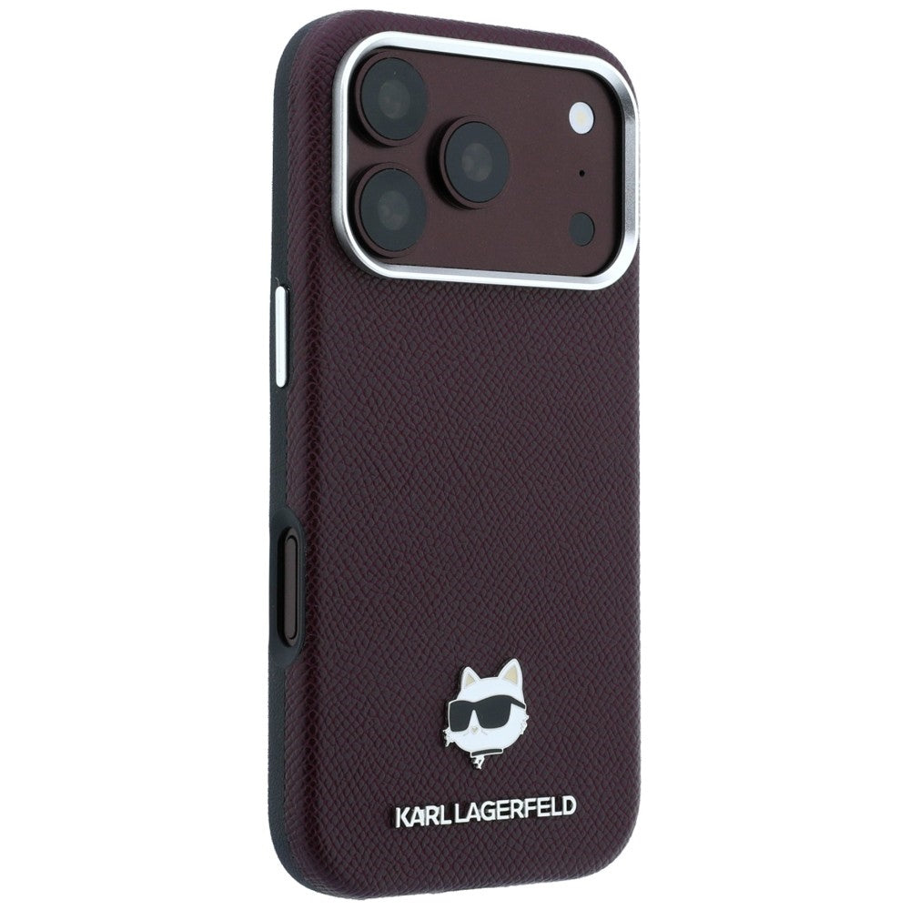 Karl Lagerfeld Grained Choupette Head Metal MagSafe case for iPhone 17 Pro / 18 Pro - burgundy_3