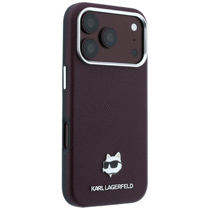 Karl Lagerfeld Grained Choupette Head Metal MagSafe case for iPhone 17 Pro / 18 Pro - burgundy_3