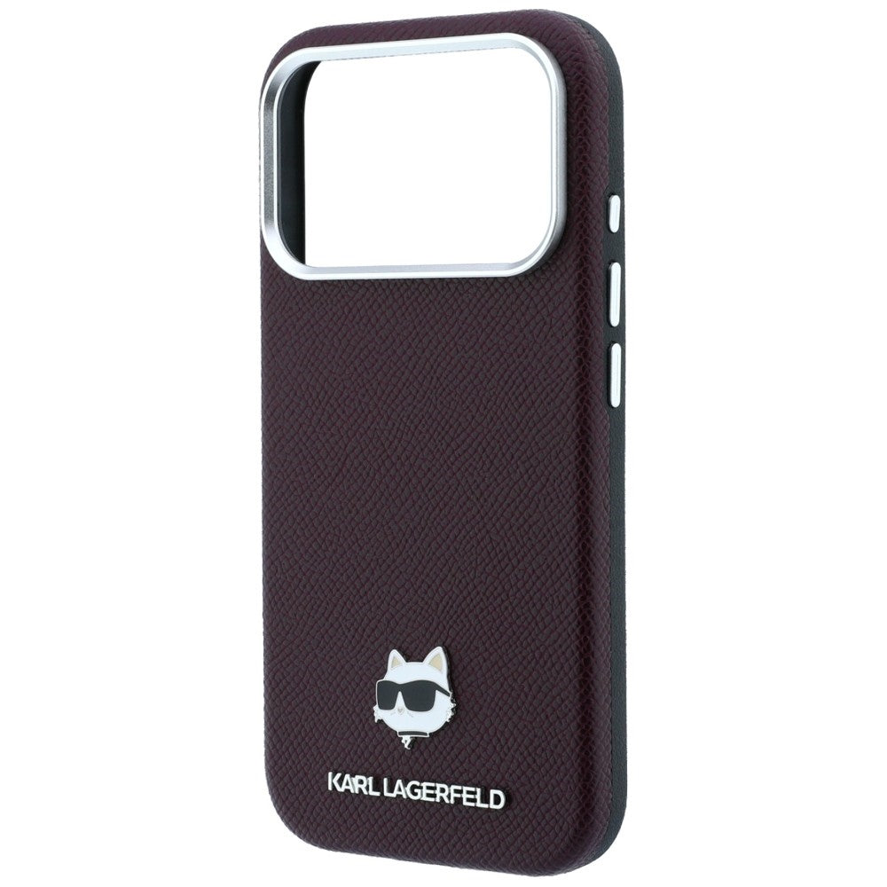 Karl Lagerfeld Grained Choupette Head Metal MagSafe case for iPhone 17 Pro / 18 Pro - burgundy_5