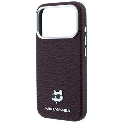Karl Lagerfeld Grained Choupette Head Metal MagSafe case for iPhone 17 Pro / 18 Pro - burgundy_5
