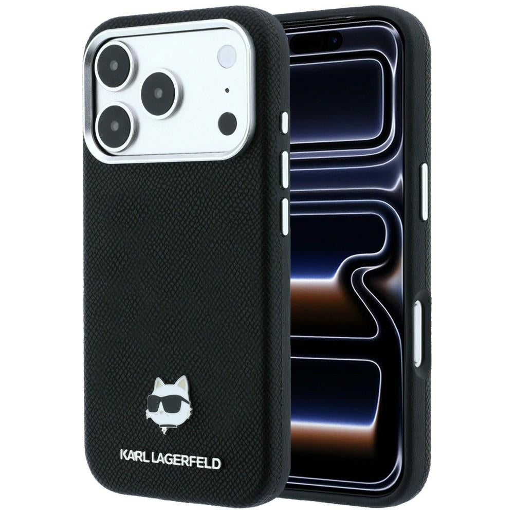 Karl Lagerfeld Grained Choupette Head Metal MagSafe Case for iPhone 17 Pro / 18 Pro - Black_0