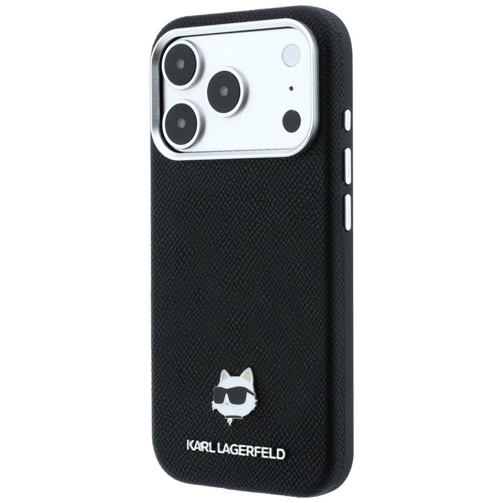 Karl Lagerfeld Grained Choupette Head Metal MagSafe Case for iPhone 17 Pro / 18 Pro - Black_1