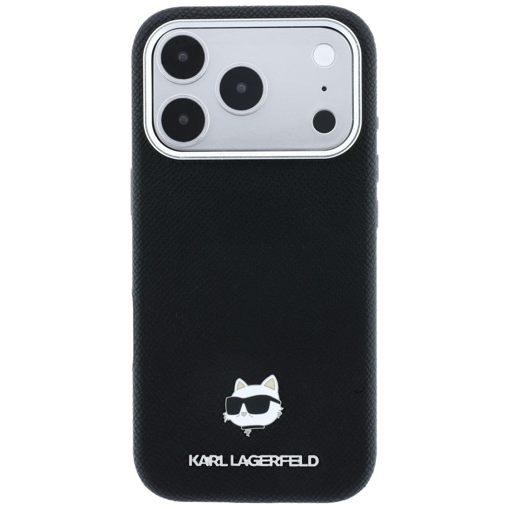 Karl Lagerfeld Grained Choupette Head Metal MagSafe Case for iPhone 17 Pro / 18 Pro - Black_2