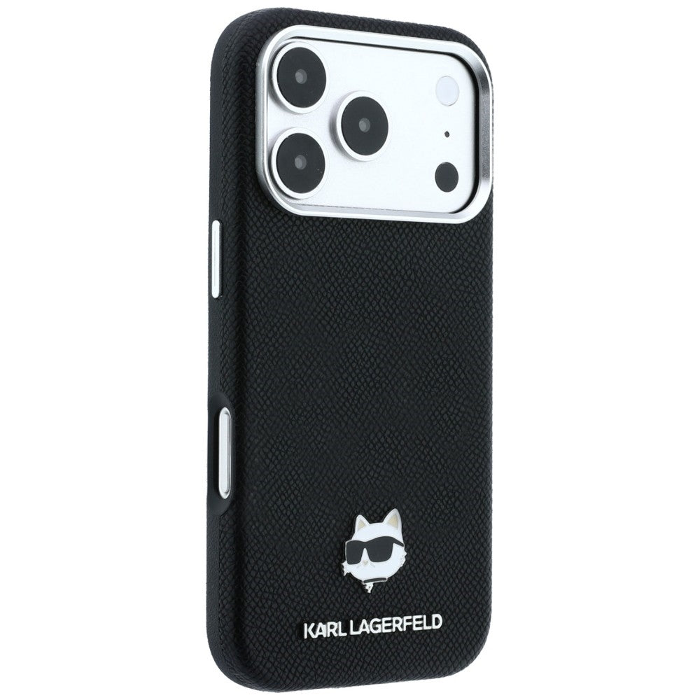 Karl Lagerfeld Grained Choupette Head Metal MagSafe Case for iPhone 17 Pro / 18 Pro - Black_3