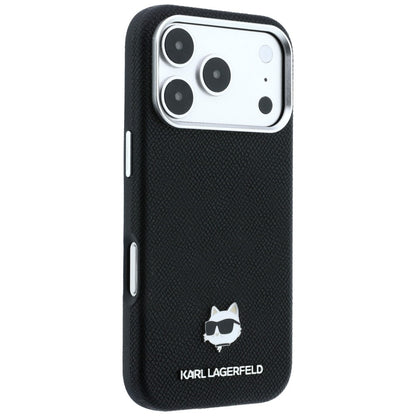 Karl Lagerfeld Grained Choupette Head Metal MagSafe Case for iPhone 17 Pro / 18 Pro - Black_3