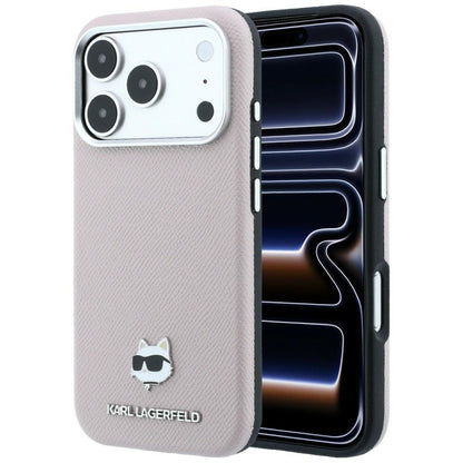 Karl Lagerfeld Grained Choupette Head Metal MagSafe Case for iPhone 17 Pro / 18 Pro - Pink_0