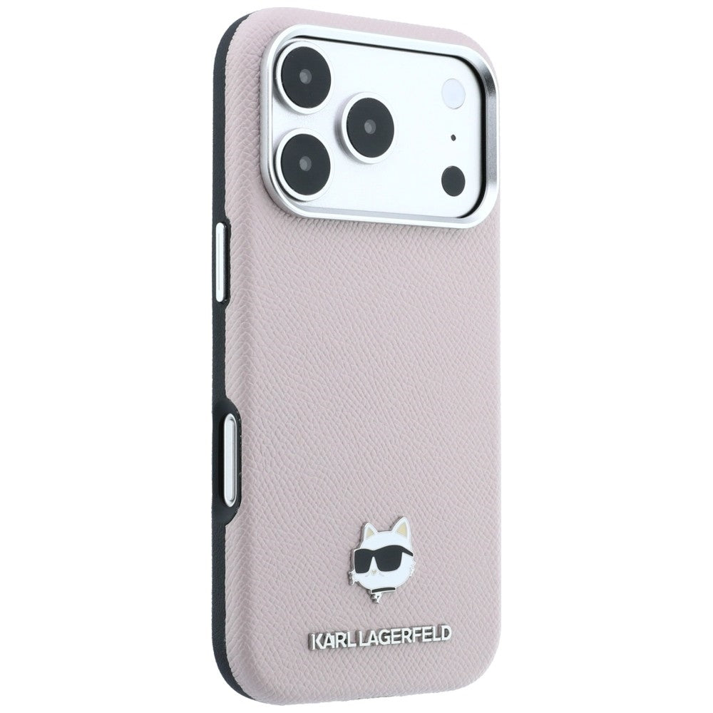 Karl Lagerfeld Grained Choupette Head Metal MagSafe Case for iPhone 17 Pro / 18 Pro - Pink_3