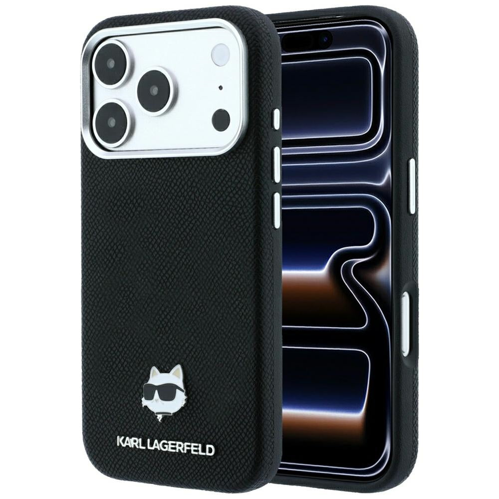 Karl Lagerfeld Grained Choupette Head Metal MagSafe Case for iPhone 17 Pro Max / 18 Pro Max - Black_0