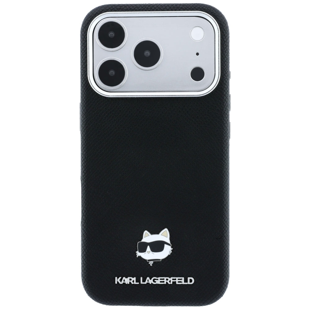 Karl Lagerfeld Grained Choupette Head Metal MagSafe Case for iPhone 17 Pro Max / 18 Pro Max - Black_2
