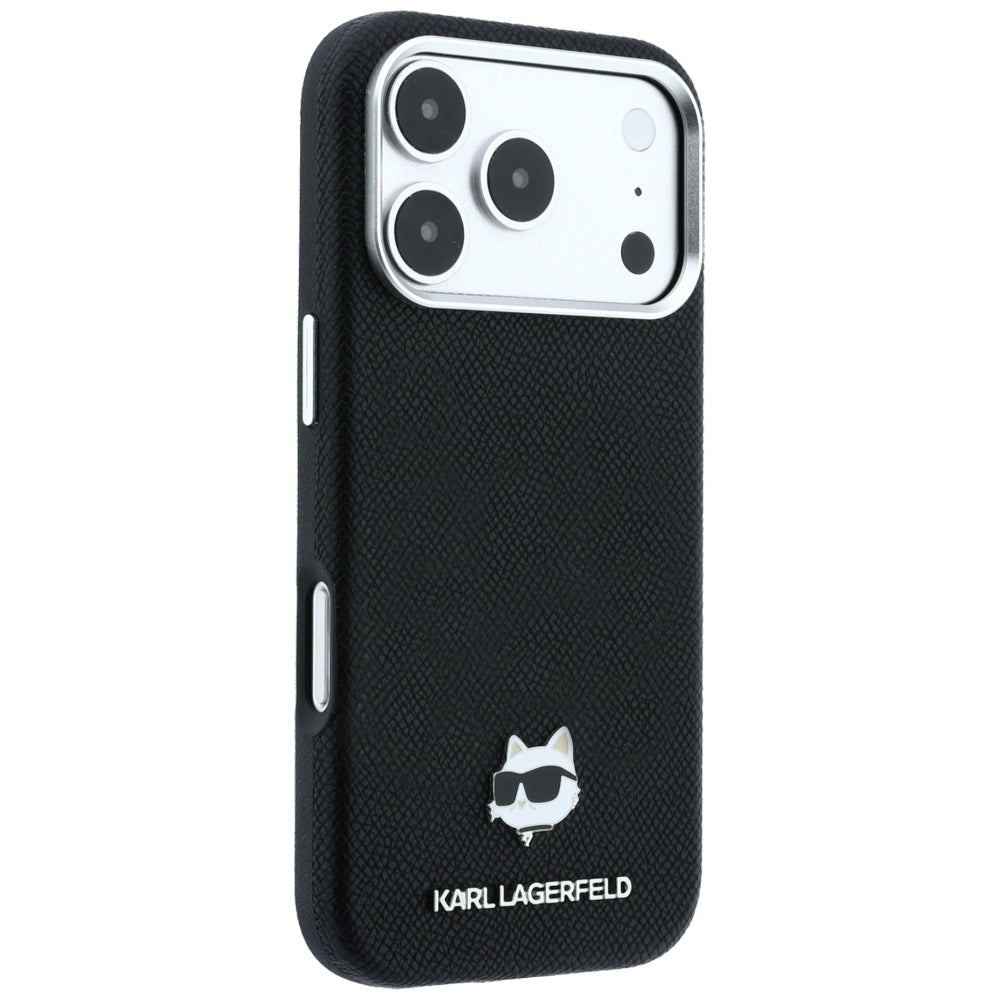 Karl Lagerfeld Grained Choupette Head Metal MagSafe Case for iPhone 17 Pro Max / 18 Pro Max - Black_3