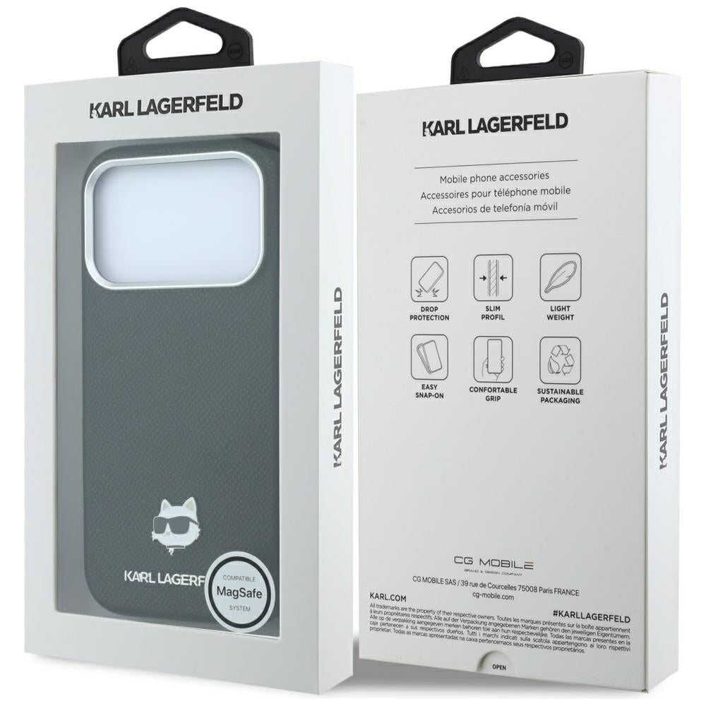 Karl Lagerfeld Grained Choupette Head Metal MagSafe Case for iPhone 17 Pro Max / 18 Pro Max - Black_7