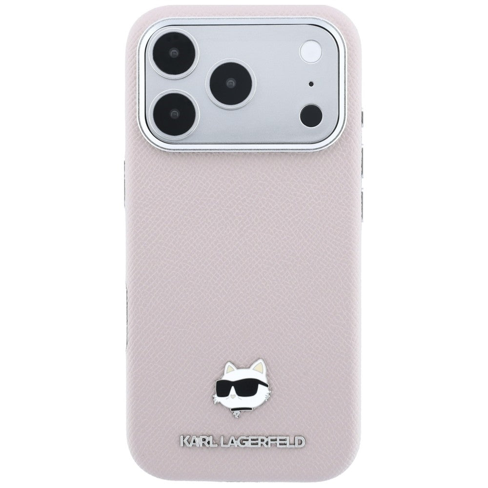 Karl Lagerfeld Grained Choupette Head Metal MagSafe Case for iPhone 17 Pro Max / 18 Pro Max - Pink_2