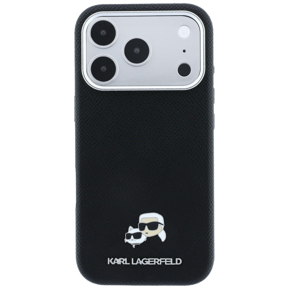 Karl Lagerfeld Grained Heads Metal MagSafe Case for iPhone 17 Pro / 18 Pro - Black_2