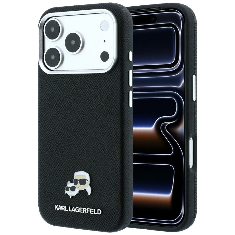 Karl Lagerfeld Grained Heads Metal MagSafe Case for iPhone 17 Pro Max / 18 Pro Max - Black_0